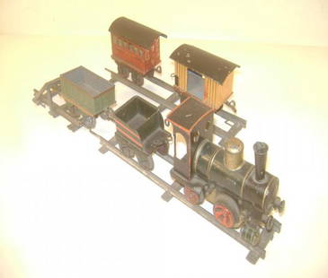 ABT: Rare Marklin circa 1890s 5-piece Clockwork O: Paul V. Ambrose and Drew J. Bauer present: This is a rare 5-piece Clockwork Train Set that Marklin made in O-gauge circa the 1890s. Included are the Engine with brake lever and Tender, two Rolling