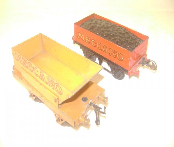 ABT: Early Hornby Meccano Tipping Wagon & Open Wag: Paul V. Ambrose and Drew J. Bauer present: These are a Meccano Rotary Tipping Wagon and an Open Wagon with Coal Load that Hornby made in O-gauge circa the 1930s. Our Opinion is that they are generally