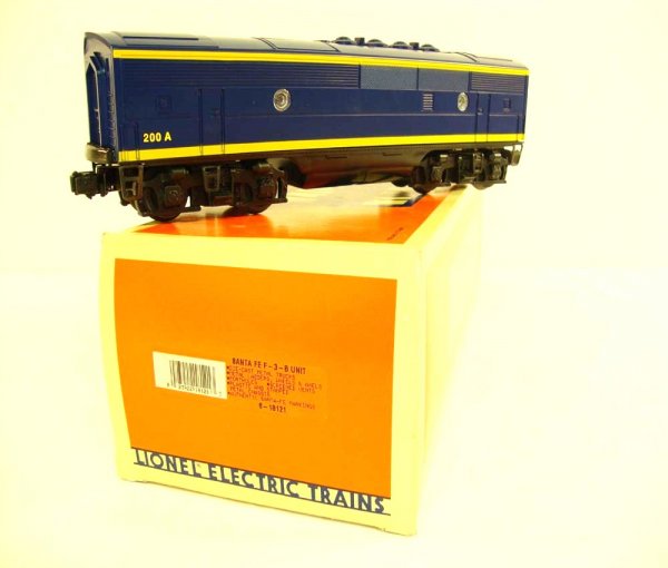 ABT: Lionel #18121 Blue/Yellow Santa Fe F-3 B Unit: Paul V. Ambrose and Drew J. Bauer present: This is the #18121 Blue/Yellow Santa Fe F-3 B Unit Diesel that Lionel made in the 1990s. Our Opinion is that it is generally in Like New Condition, minor sig