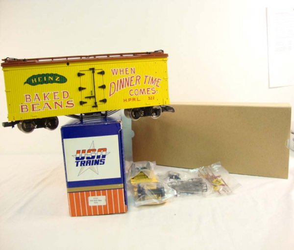 ABT: USA G Scale #R-1647 Heinz Baked Beans Reefer/O: Paul V. Ambrose and Drew J. Bauer present: This is the #R-1647 Heinz Baked Beans Reefer that USA Trains made in G Scale a few years ago. Our Opinion is that it is generally in Like New Condition. The