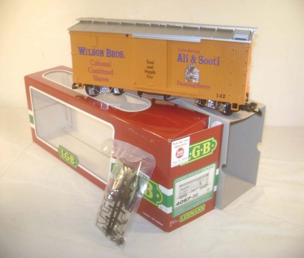 ABT: LGB G Scale #4067-DG Wilson Bros. Reefer/OB: Paul V. Ambrose and Drew J. Bauer present: This is the #4067-DG Wilson Bros. Reefer that LGB made in G Scale a few years ago. Our Opinion is that it is generally in Like New Condition. The Original Bo