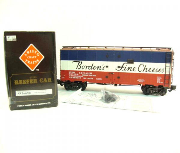ABT: Aristocraft G Scale #ART-46209 Bordens Cheese: Paul V. Ambrose and Drew J. Bauer present: This is the #ART-46209 Bordens Cheese Reefer that Aristocraft made in G Scale a few years ago. Our Opinion is that it is generally in Like New Condition. The