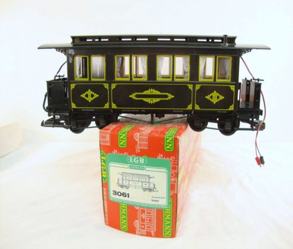 ABT: LGB G Scale #3061 Black Illuminated Coach/OB: Paul V. Ambrose and Drew J. Bauer present: This is the #3061 Black Illuminated Coach that LGB made in G Scale a few years ago. Our Opinion is that it is generally in Excellent Condition with a broken 