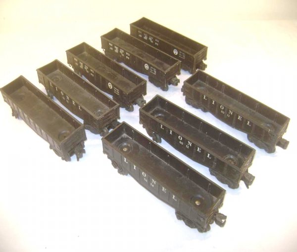 ABT: 8 Lionel Short Black Gondolas: Paul V. Ambrose and Drew J. Bauer present: These are eight short Black Gondolas that Lionel made in the 1940s and 1950s. Included are three #2452 models, 2 #6012, and three #6112 examples. Please add 