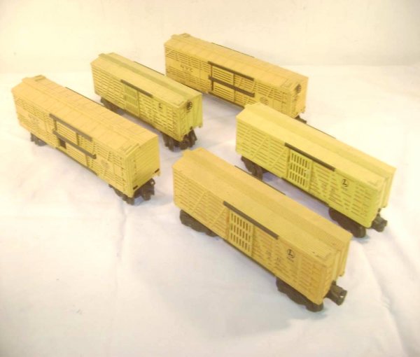 ABT: 5 Assorted Lionel #6356 & 6656 Stock Cars: Paul V. Ambrose and Drew J. Bauer present: These are three short #6656 Stock Cars, and two long #6356 Bi-level Stock Cars that Lionel made circa the early 1950s. Please add $20.00 for US-48 Shipping a