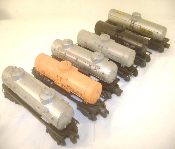 ABT: 6 Assorted Lionel Tank Cars: Paul V. Ambrose and Drew J. Bauer present: These are the #2555 Single Dome, two #6464 Sunoco Two-Dome, and three #6025 Gulf Single Dome Tank Cars that Lionel made in the late 1940s and 1950s. Please a