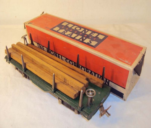 ABT: Lionel Standard Gauge #511 Lumber Car/OB: Paul V. Ambrose and Drew J. Bauer present: This is the #511 Lumber Car that Lionel made in Standard Gauge circa the late 1920s. Please add $12.00 for US-48 Shipping and Insurance.