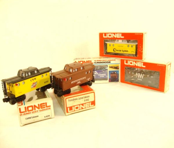ABT: 5 Lionel Assorted Lighted N5C Cabooses/OBs: Paul V. Ambrose and Drew J. Bauer present: These are five Assorted Lighted Cabooses that Lionel made in the 1970s and 1980s. Included are the #9162 Pennsylvania, the #9167 Chessie, the #9182 N&W, the 