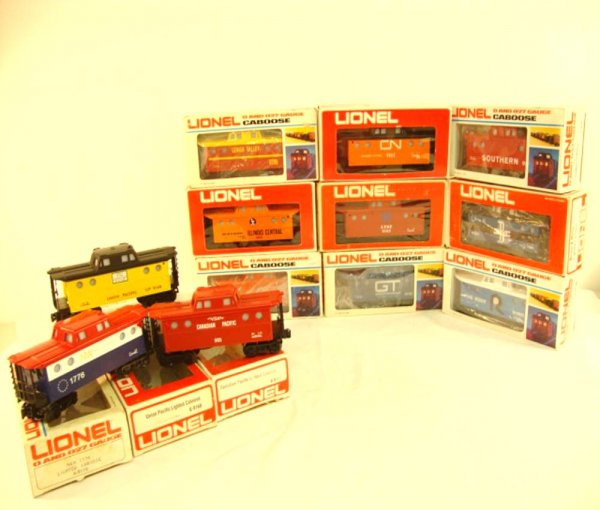 ABT: 12 Lionel Assorted N5C Cabooses/OBs: Paul V. Ambrose and Drew J. Bauer present: These are twelve Assorted Cabooses that Lionel made in the 1970s and 1980s. Included are the #9160 Illinois Central, the #9161 Canadian National, the #9163 S