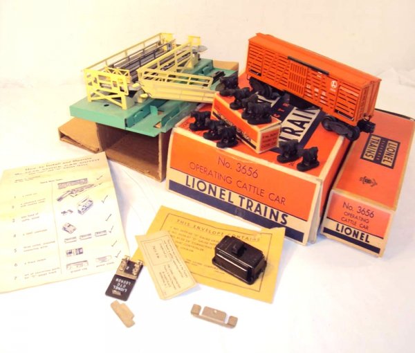 ABT: Lionel #3656 Operating Cattle Car Set/OB+: Paul V. Ambrose and Drew J. Bauer present: This is the #3656 Operating Cattle Car Set that Lionel made circa 1952. Our Opinion is that it is generally in Excellent/Excellent Plus Condition, typical si