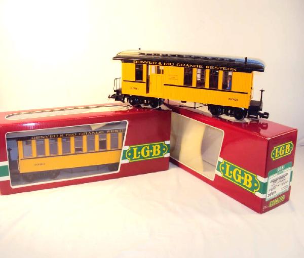 ABT: LGB G Scale: #3080/3081 D&RG Passenger Cars/OB: Paul V. Ambrose and Drew J. Bauer present: These are the #3080/3081 D&RG Passenger Cars that LGB made in G Scale a few years ago. Our Opinion is that they are generally in Like New Condition. Nice Box