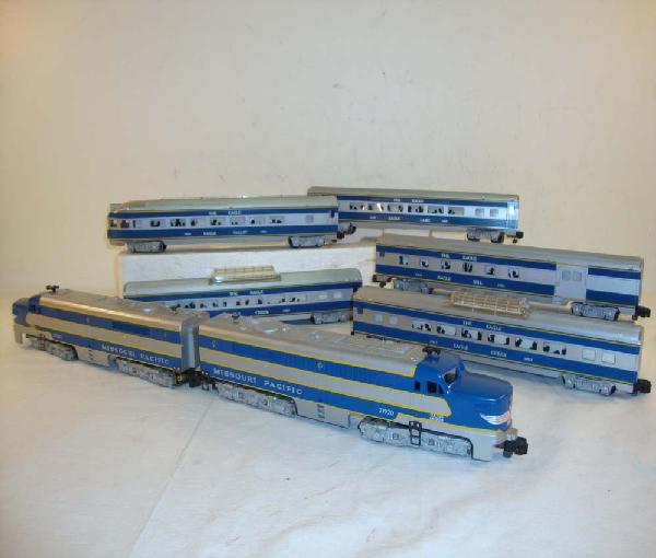 ABT: AF S: #21920/21920-1 Missouri Pacific AA & 5 : Paul V. Ambrose and Drew J. Bauer present: These are the #21920/21920-1 Missouri Pacific AA and 5 Assorted Cars that American Flyer made in S Gauge in the early7 1950s. A Nice Repaint. Our Opinion is 