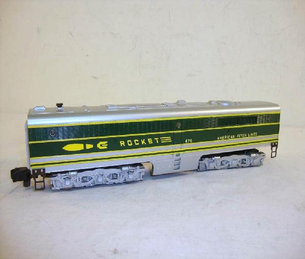 ABT: AF S: #476 Rocket Non-Powered B-Unit (R): Paul V. Ambrose and Drew J. Bauer present: This is the #476 Rocket Non-Powered B-Unit that American Flyer never made in S Gauge in the 1950s. A repaint. Our Opinion is that it is generally in Excellen