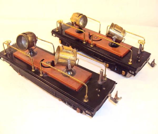 ABT: 2 Lionel #220 Terra-Cotta Standard Gauge Floo: Paul V. Ambrose and Drew J. Bauer present: These are two #220 Terra-Cotta Floodlight Cars that Lionel made in Standard Gauge in the 1920s and into the 1930s. Brass Trim. Our Opinion is that they are g