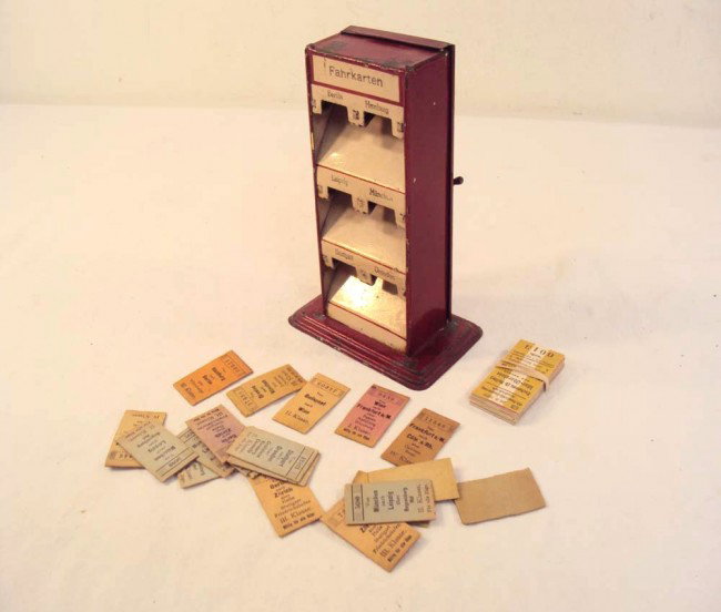 ABT: Rare Bing/Marklin Wide-Gauge Ticket Dispenser: Paul V. Ambrose and Drew J. Bauer present: This is a rare Ticket Dispenser that Bing or Marklin made in Wide Gauge circa 1930. Some partial repainting on the Red areas. Includes some "period" Tickets 