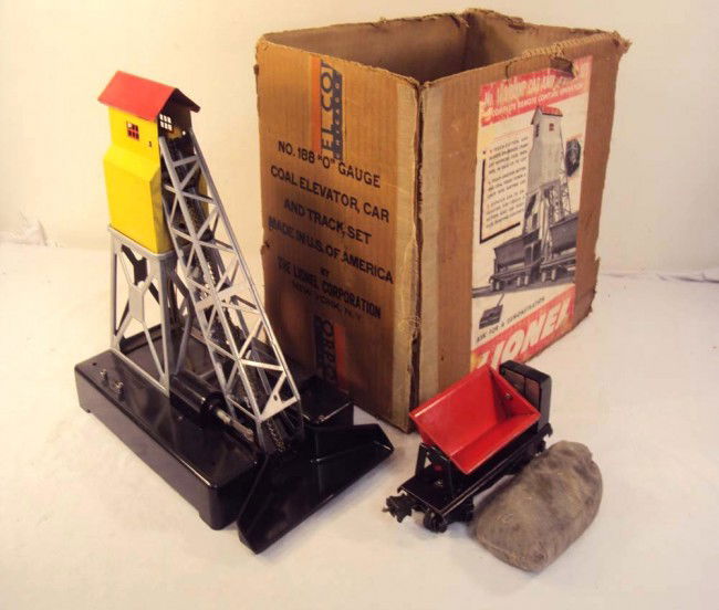 ABT: Lionel #188 Coal Loader Set w/Operating Car/D: Paul V. Ambrose and Drew J. Bauer present: This is the #188 Coal Set that Lionel made in O Gauge in 1938-1941. This Set included the #97 Coal Loader, a #3659 Operating Dump Car, the #160 Unloading Bin