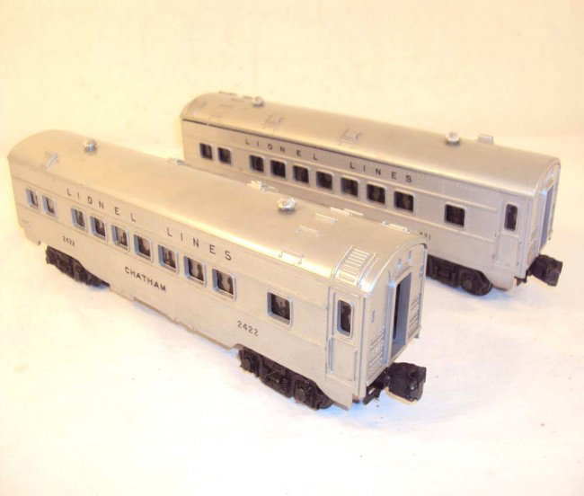 ABT: Lionel #2421/22 Silver Passenger Cars: Paul V. Ambrose and Drew J. Bauer present: These are the #2421 Maplewood Pullman and the #2422 Chatham Pullman that Lionel made circa 1952. Silver-sides and Roofs with Black Lettering. Our Opinion is 