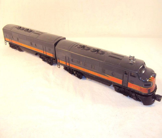 ABT: Lionel #2378P/C Milwaukee Road F-3 AB Diesels: Paul V. Ambrose and Drew J. Bauer present: These are the #2378P/C Milwaukee Road F-3 AB Diesels that Lionel made circa 1956. Dual Motors with Horn and Magnetraction. Our Opinion is that they are gener