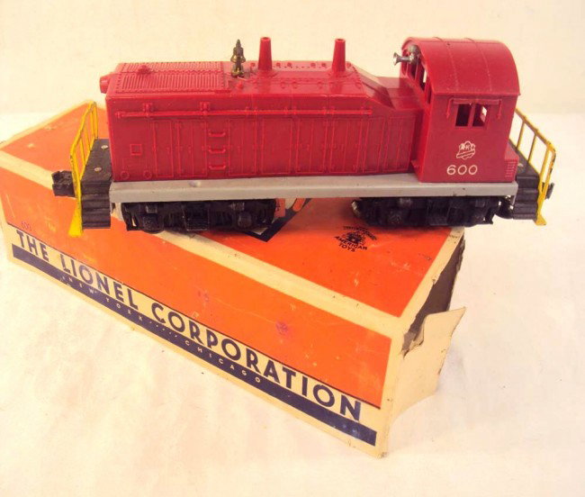 ABT: Scarce Lionel #600 MKT Red/Yellow Diesel Swit: Paul V. Ambrose and Drew J. Bauer present: This is the #600 MKT Red Diesel Switcher that Lionel released in 1955. Scarce example with Gray Frame and Yellow-End rails. Our Opinion is that it is general