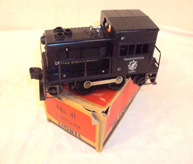 ABT: Lionel #41 US Army Motorized Switcher/OB: Paul V. Ambrose and Drew J. Bauer present: This is the #41 United States Army Motorized Switcher that Lionel made in the later 1950s. Our Opinion is that it is generally in Very Good Plus Condition wi