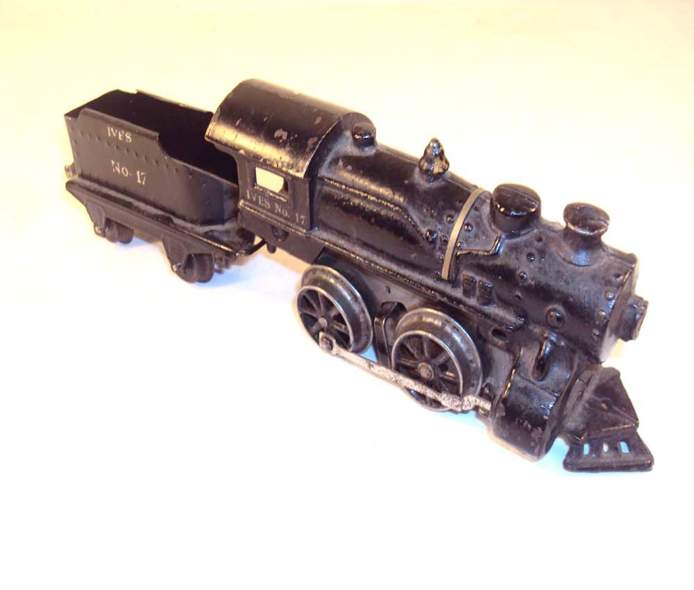 ABT: Early Ives O Gauge #17 Clockwork Steam Engine &: Paul V. Ambrose and Drew J. Bauer present: These are the #17 Clockwork Steam Engine and #17 Tender that Ives made in O-Gauge in the 1910s. Engine and Tender with rubber-stamped lettering. We did not t