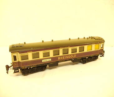 ABT: Marklin O Gauge Mitropa/Rheingold Passenger C: Paul V. Ambrose and Drew J. Bauer present: This is the Mitropa/Rheingold 1st/2nd Deutsche Reichsbahn Passenger Coach that Marklin made in O gauge during the Pre War Era. This example measures approx.