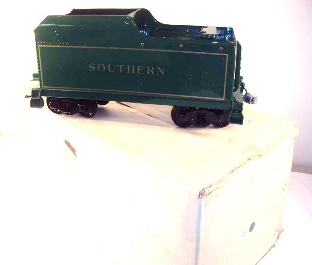 ABT: Buddy L Reproduction Outdoor Railroad #2001-C: Paul V. Ambrose and Drew J. Bauer present: This is a recent reproduction by T-Reproductions of the ##2001-C Tender (Green Southern)that Buddy L made as an outdoor railroad item in the 1920s. Our Opini