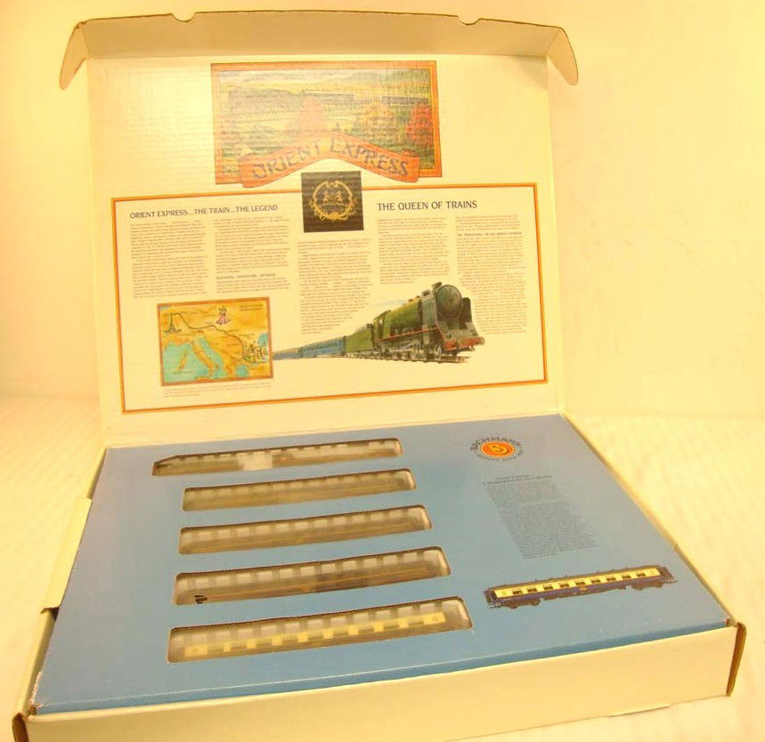 ABT: Sealed Bachmann HO #40-0185 'Orient Express' S: Paul V. Ambrose and Drew J. Bauer present: This is the #40-0185 Orient Express Steam Passenger Set that Bachmann made some years ago in HO gauge. Our Opinion is that it is generally in sealed, Mint Co