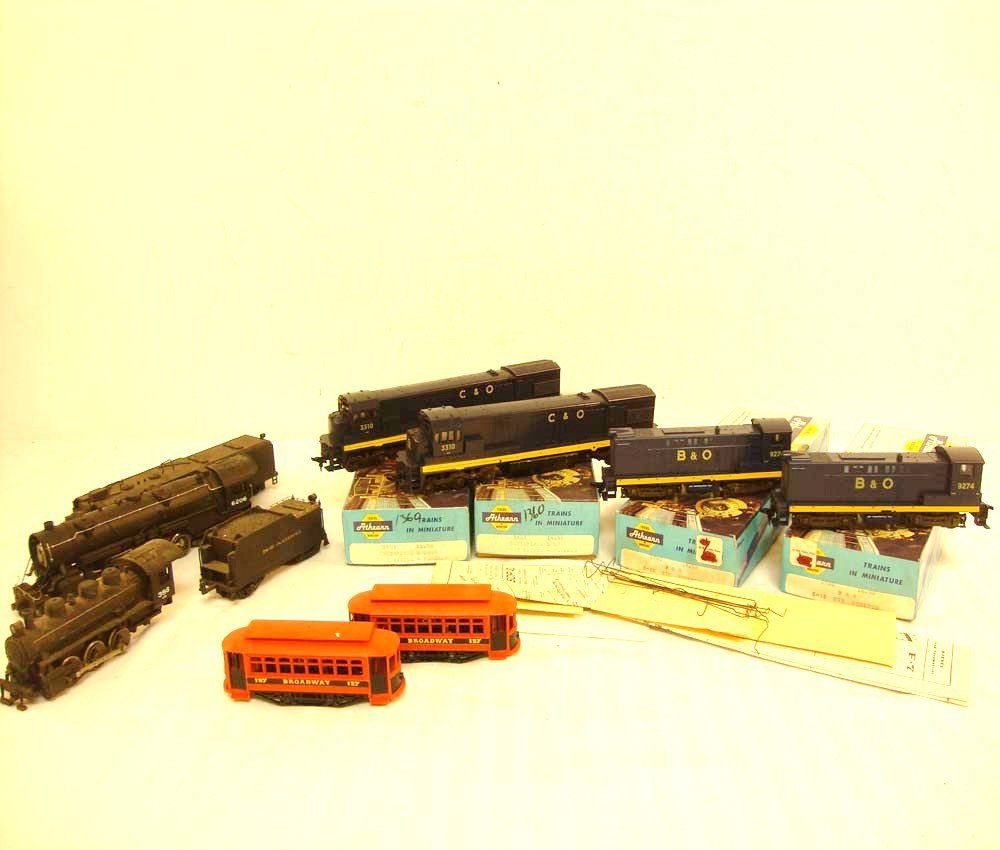 ABT: Large Group Athearn HO Steam Engines/Diesels/: Paul V. Ambrose and Drew J. Bauer present: This is a large group of Athearn Steam Engines and Tenders, Diesels and Trolleys including the #3461 Chesapeake & Ohio U-30-C Powered Diesel Units and the #3