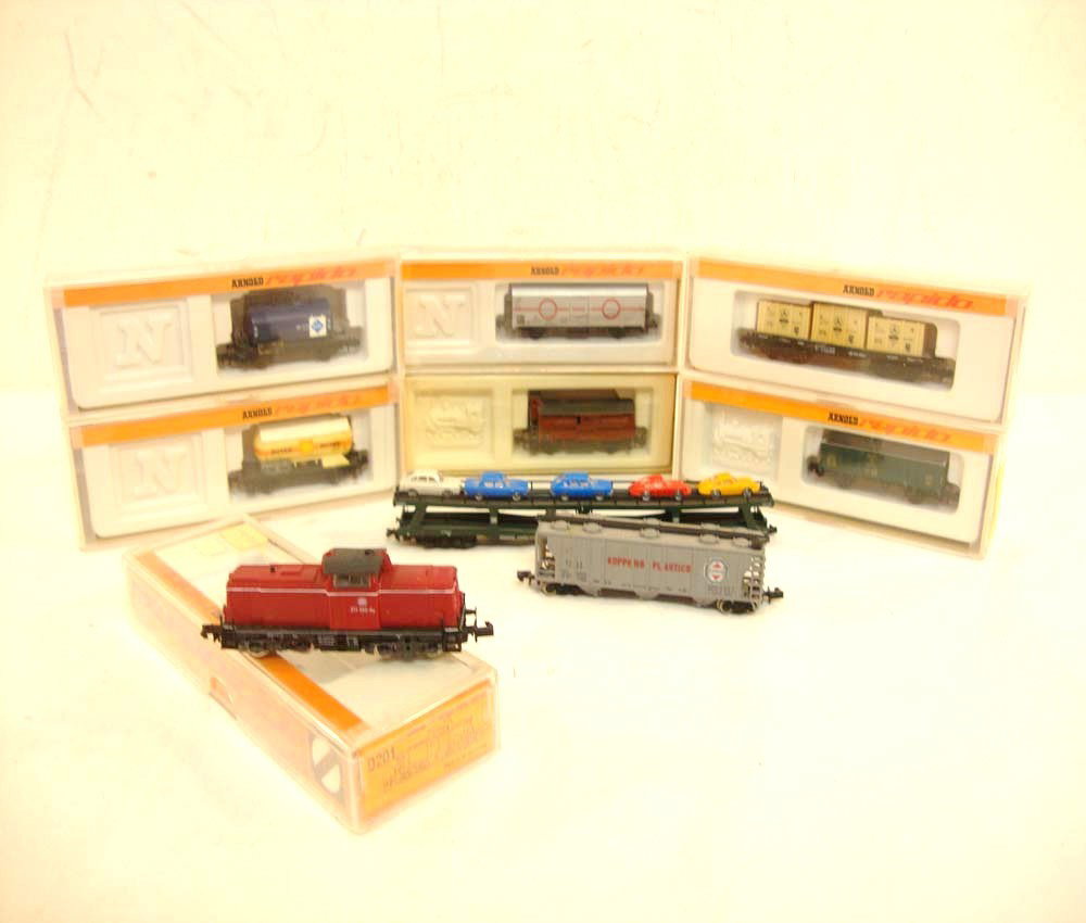 ABT: 9 Assorted N Gauge Rapido & Fleischmann Cars : Paul V. Ambrose and Drew J. Bauer present: These are nine Assorted Cars (8 Cars and 1 Engine) that Rapido & Fleischmann made in N Gauge a few years ago. Includes seven Original Boxes as shown. Please 