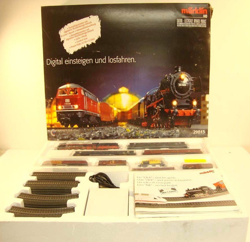 ABT: Marklin Digital HO #29845 Two-Train Set/OB: Paul V. Ambrose and Drew J. Bauer present: This is the #29845 Digital Set with both a Steam Passenger and Diesel Freight Train with Track and Transformer that Marklin made in HO a few years ago. Pleas