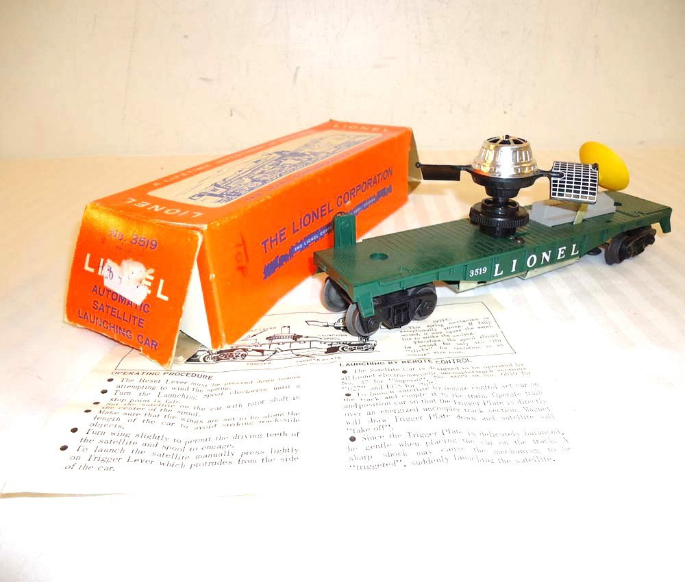 ABT: Lionel #3519 Automatic Satellite Launching Ca: Paul V. Ambrose and Drew J. Bauer present: This is the #3519 Satellite Launching Car that Lionel made circa 1960. Includes OB and Instruction Sheet as pictured. Please add $14.00 for US-48 Shipping an
