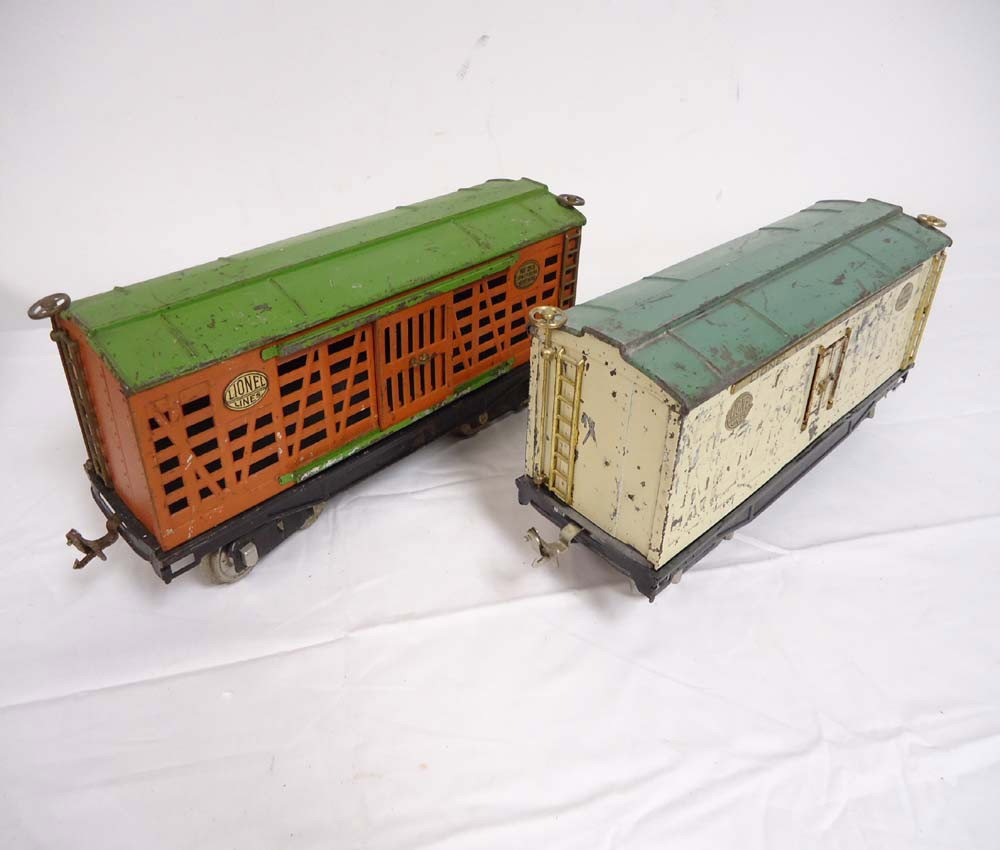 ABT: Lionel Standard Gauge #213 Cattle Car & #214R : Paul V. Ambrose and Drew J. Bauer present: These are the #213 Cattle Car and #214R Reefer that Lionel made in Standard gauge circa the 1920s. No Boxes. Please add $18.00 for US-48 Shipping and Insuran