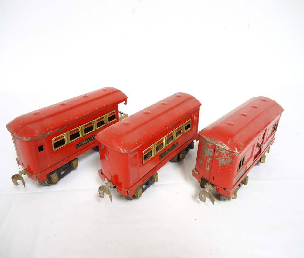ABT: 3 AF O Gauge Red Passenger Cars: Paul V. Ambrose and Drew J. Bauer present: These are three Red Passenger Cars that American Flyer made in O gauge circa the 1920s. No Boxes. Please add $15.00 for US-48 Shipping and Insurance.