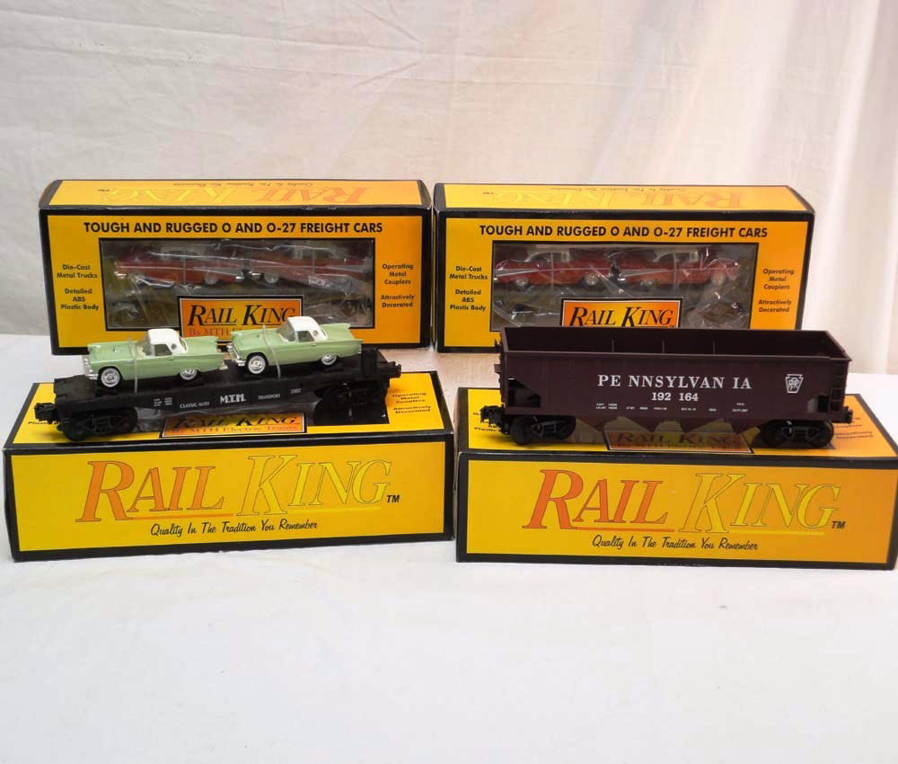 ABT: 4 Mint Assorted MTH Freight Cars/OBs: Paul V. Ambrose and Drew J. Bauer present: These are four Assorted cars that MTH made in O Gauge a few years ago. Included are the #30-7613 Auto Transport Flat Car w/T'Birds, the #30-7508 Pennsylvania