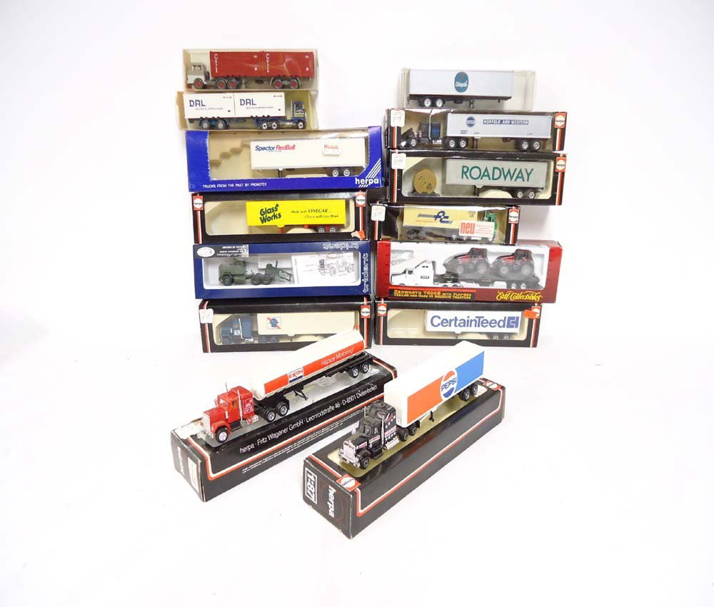 ABT: Herpa/Wiking/Ertl HO Scale: 13 Assorted Truck: Paul V. Ambrose and Drew J. Bauer present: These are thirteen Assorted Trucks and Trailers that Herpa/Wiking/Ertl made in HO Scale a few years ago. Please look at all the pictures; what is pictured is