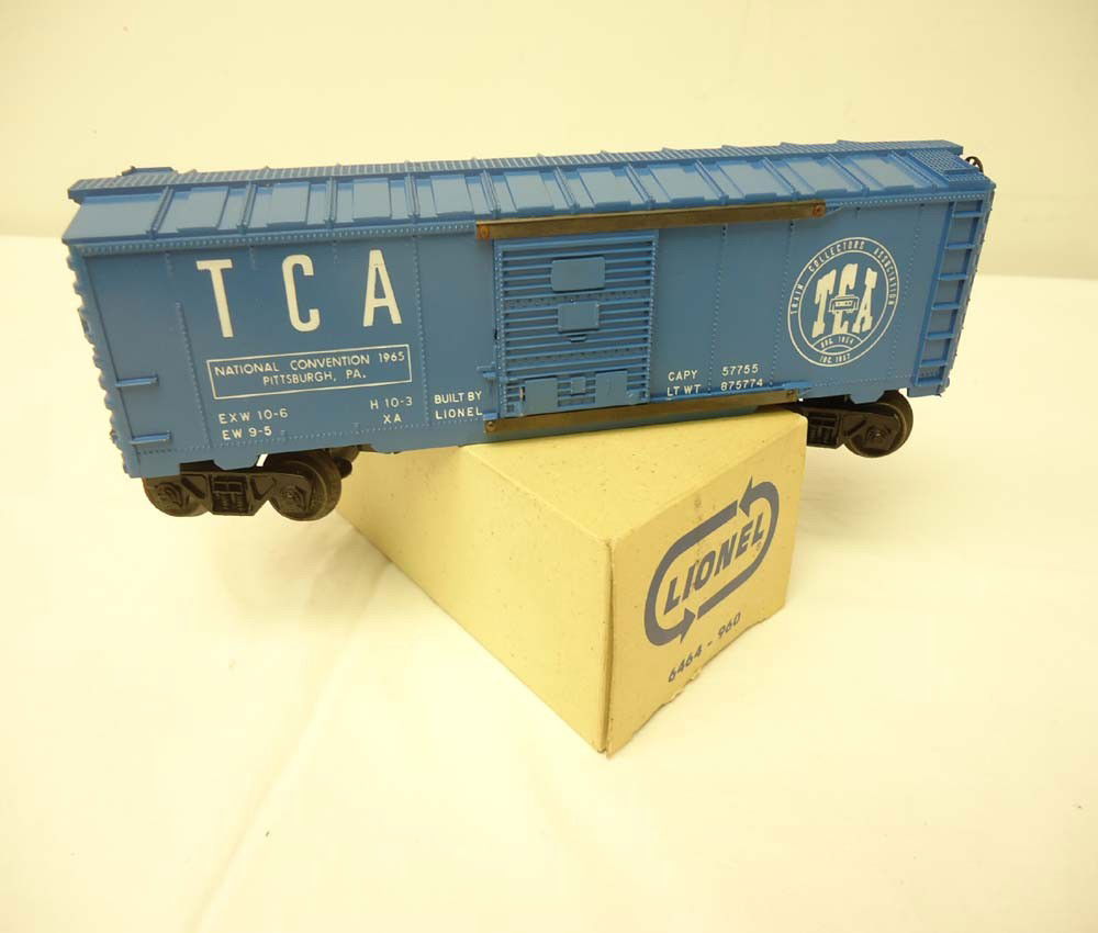 ABT: Mint Lionel #6464-960 1965 Pittsburgh TCA Box: Paul V. Ambrose and Drew J. Bauer present: This is the scarce #6464-960 Box Car that Lionel made for the 1965 TCA Pittsburgh Convention. Our Opinion is that it is generally in Mint Condition. The scar