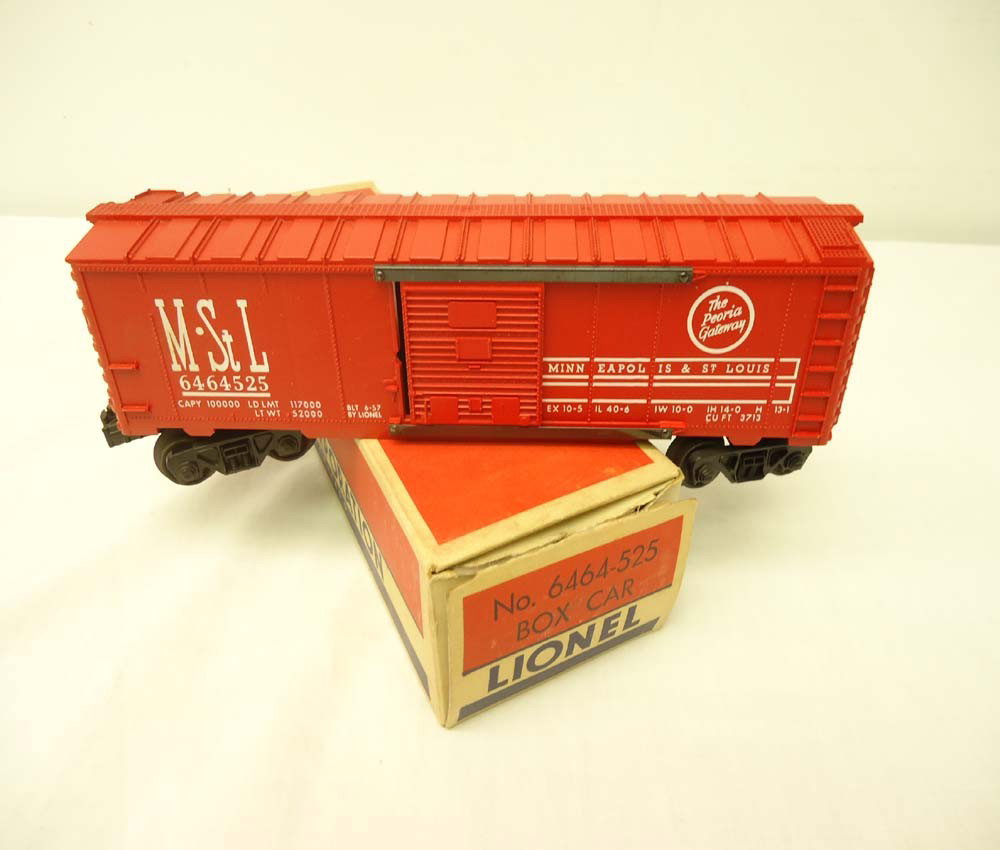 ABT: Lionel #6464-525 M&StL Box Car/Type IV/OB: Paul V. Ambrose and Drew J. Bauer present: This is the #6464-525 M&StL Box Car that Lionel made in the 1960s. Red-painted Type IV body with AAR Trucks. Our Opinion is that it is generally in Like New 