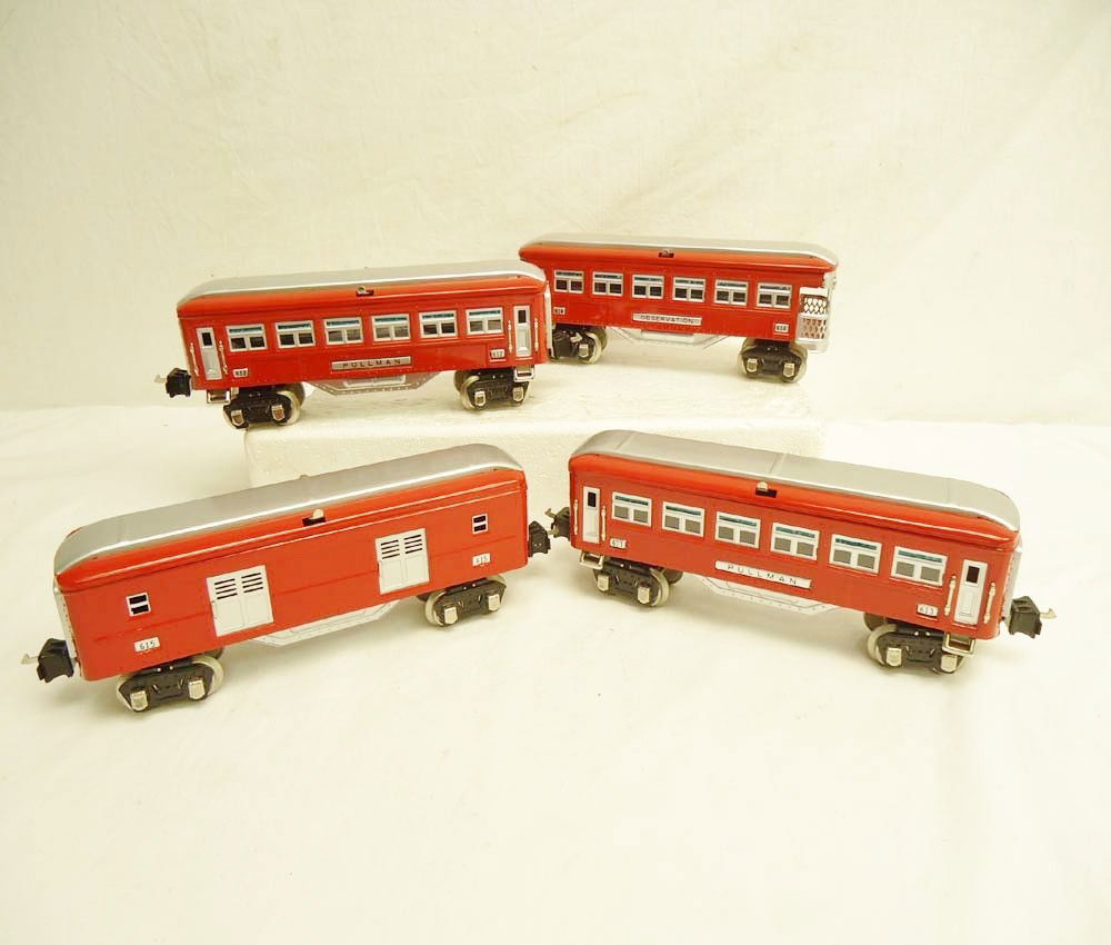 ABT: MTH #612/613/614/615 Red/Silver Passenger Car: Paul V. Ambrose and Drew J. Bauer present: These are the #612/613/614/615 Red/Silver Passenger Cars that MTH made in O gauge in the recent past as remake of the Lionel items from the 1930s. No Boxes.