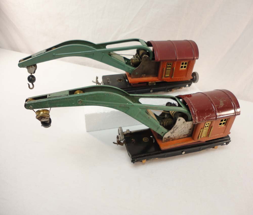 ABT: 2 Lionel #810 Derrick/Crane Cars: Paul V. Ambrose and Drew J. Bauer present: These are two #810 Derrick/Crane Cars that Lionel made in O gauge circa later 1920s. Our Opinion is that they are generally in Good/Very Good Condition. No B