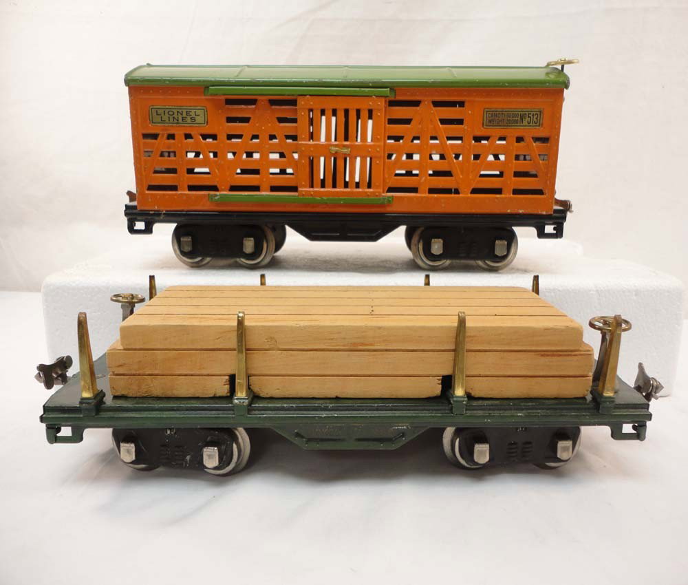 ABT: Lionel Standard Gauge #511 Flat Car w/Lumber : Paul V. Ambrose and Drew J. Bauer present: These are the #511 Flat Car w/Lumber and #513 Cattle Car that Lionel made in Standard gauge circa 1930. No Boxes. Please add $16.00 for US-48 Shipping and In