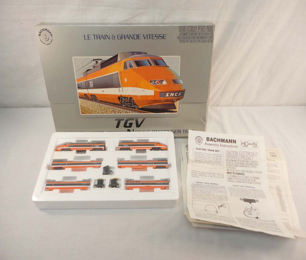 ABT: Bachmann N Scale: #51-4002 Le Train a Grande V: Paul V. Ambrose and Drew J. Bauer present: This is the #51-4002 Le Train a Grande Vitesse Set that Bachmann made in N Scale a few years ago. Please look at all the pictures; what is pictured is what y