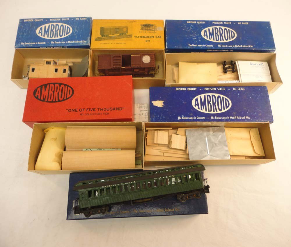 ABT: Ambroid HO Scale: 6 Assorted Wooden Kits/OBs: Paul V. Ambrose and Drew J. Bauer present: These are six Assorted Wooden Kits (k-5/9/10/11/3 & watermelon car) that Ambroid made in HO Scale a few years ago. Please look at all the pictures; what is p
