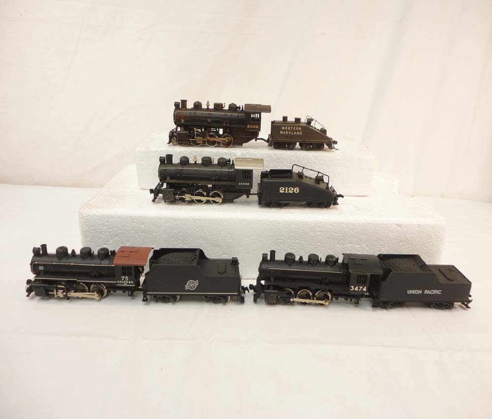 ABT: Bachmahh/AHM/Rivarossi HO Scale: #2126/2302/7: Paul V. Ambrose and Drew J. Bauer present: These are the #2126 AT&SF, the #2302 Western Maryland, the #75 Chicago North Western, and the #3474 Union Pacific Steam Engines and Tenders that Bachmann/AHM