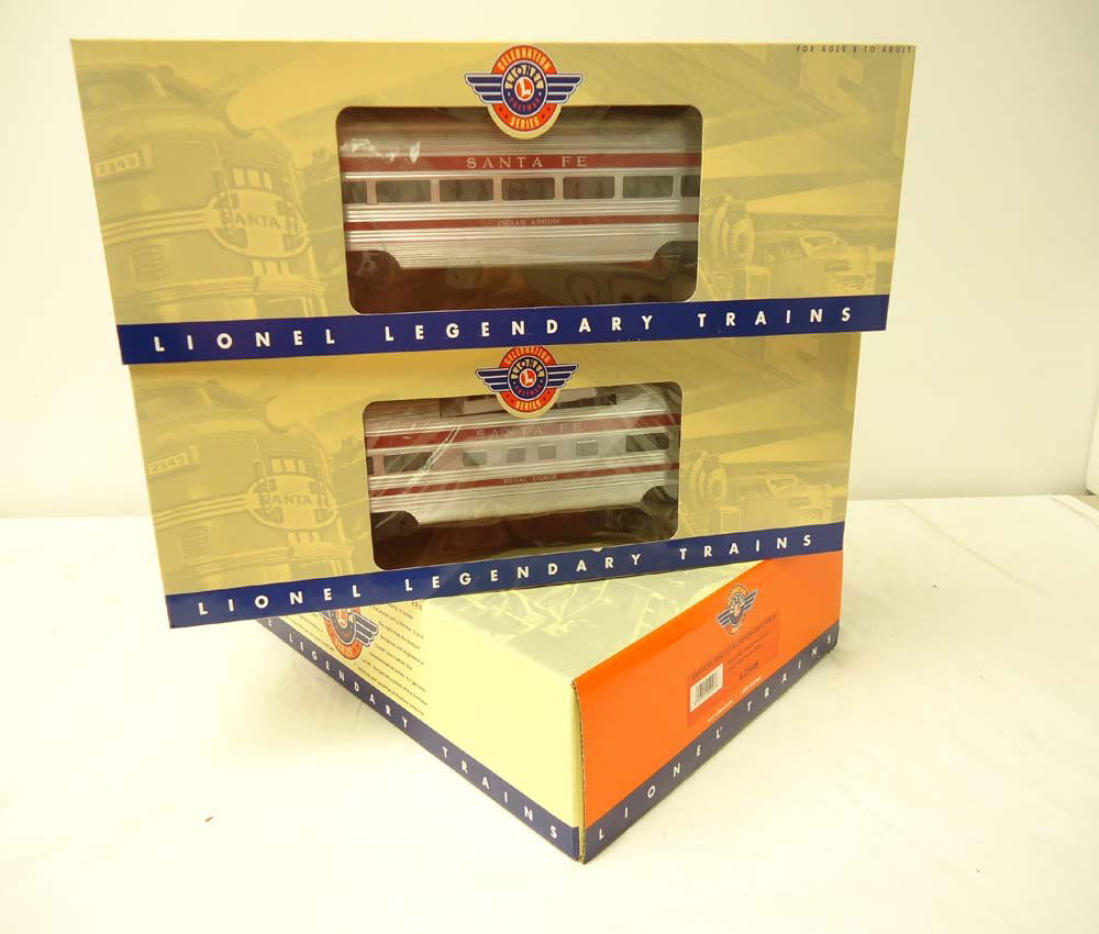 ABT: Mint Lionel #25446 Santa Fe Red Stripe Post-W: Paul V. Ambrose and Drew J. Bauer present: This is the #25446 Santa Fe Red Stripe Post-War Celebration 2 pack Passenger Cars that Lionel made a few years ago. Our Opinion is that it is generally in Mi