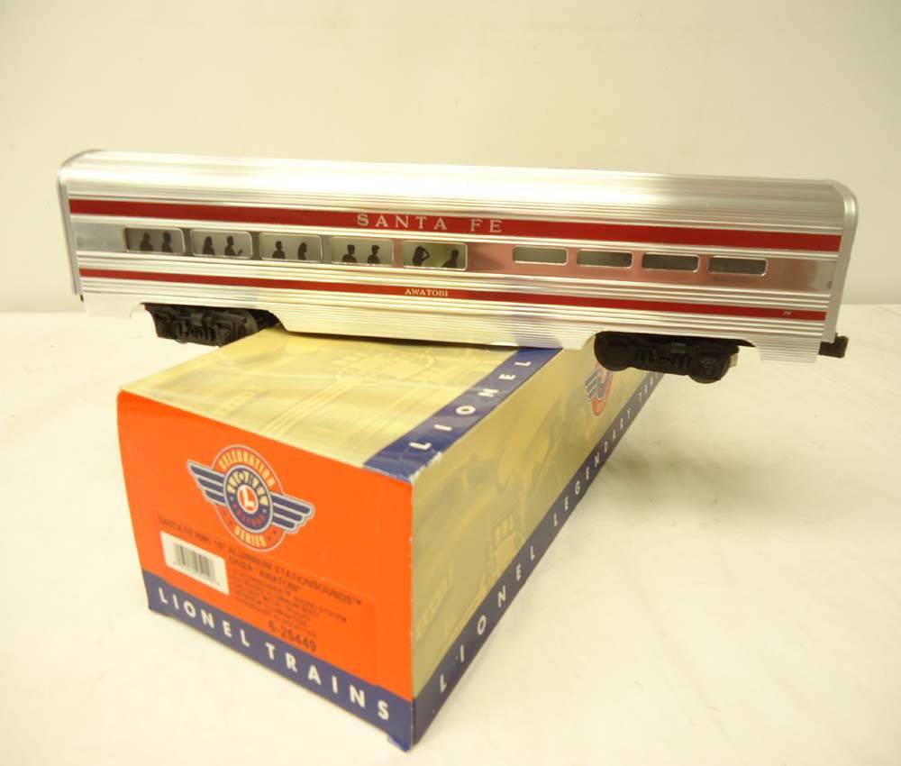 ABT: Mint Lionel #25449 Santa Fe Red-Striped Diner: Paul V. Ambrose and Drew J. Bauer present: This is the #25449 Santa Fe Red-Striped Diner Car with Signal Sounds that Lionel made a few years ago as part of their Post-War Celebration Series. Our Opini