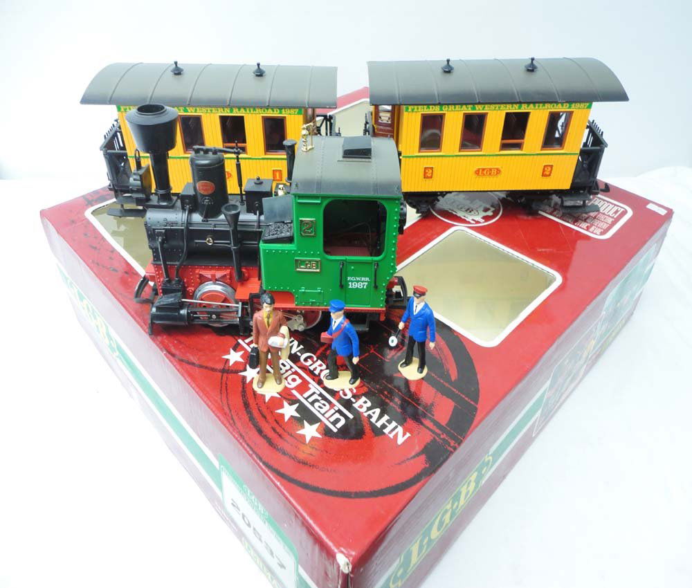 ABT: LGB G Scale: #20537 Passenger Set/OB: Paul V. Ambrose and Drew J. Bauer present: This is the #20537 Passenger Set that LGB made for G Scale a few years ago. No track. Our Opinion is that the Set is generally in Like New Condition. Origina