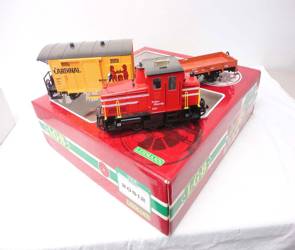 ABT: LGB G Scale: #20512 Incomplete Red Diesel Frei: Paul V. Ambrose and Drew J. Bauer present: This is the #20512 Incomplete Freight Set that LGB made for G Scale a few years ago. No track. Our Opinion is that the Set is generally in Like New Condition