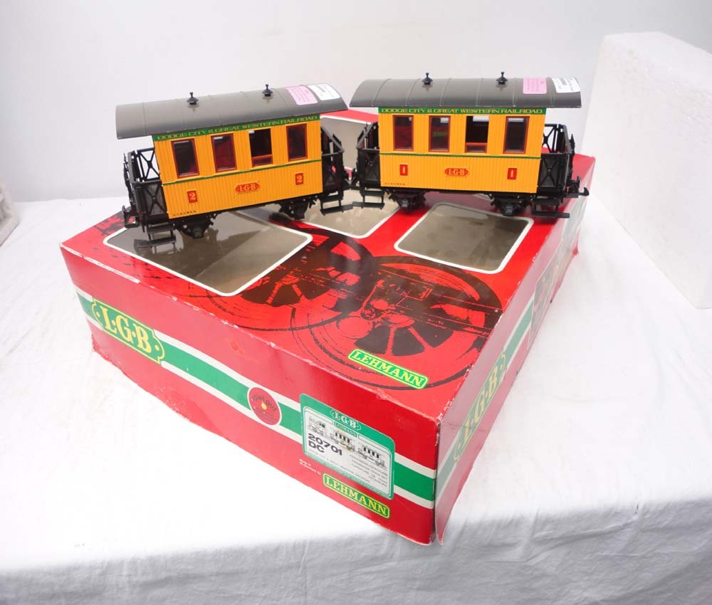 ABT: LGB G Scale: #20701DC Incomplete Passenger Set: Paul V. Ambrose and Drew J. Bauer present: This is the #20701DC Incomplete Passenger Set that LGB made for G Scale a few years ago. No engine or track. Our Opinion is that the Set is generally in Like