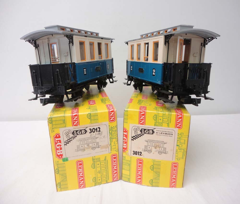 ABT: LGB G Scale: 2 #3012 Passenger Cars/OBs: Paul V. Ambrose and Drew J. Bauer present: These are two #3012 Passenger Cars that LGB made for G Scale a few years ago. Our Opinion is that they are generally in Like New Condition. Original Boxes. A